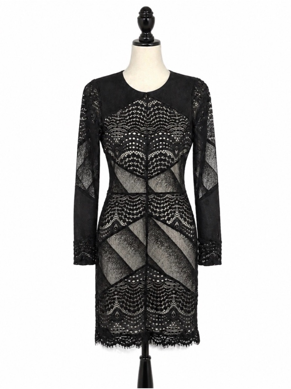 Sandro Lace Overlay Long Sleeve Mini Dress Sz 2